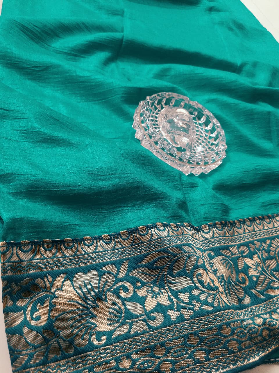 Elegant Green Silk Saree with Zari Border & Embroidered Blouse
